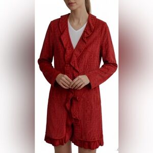 Margaret Godfrey Red Leather Ruffled Trench Coat Size 6P Petite New With Tags